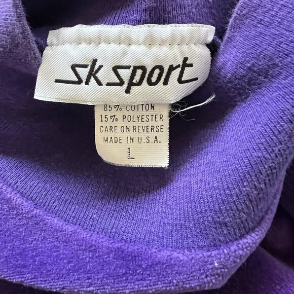 Vtg Velour Leisure Blouse Top Track Suit Colorblock Lg Black Purple Green USA - Picture 3 of 7